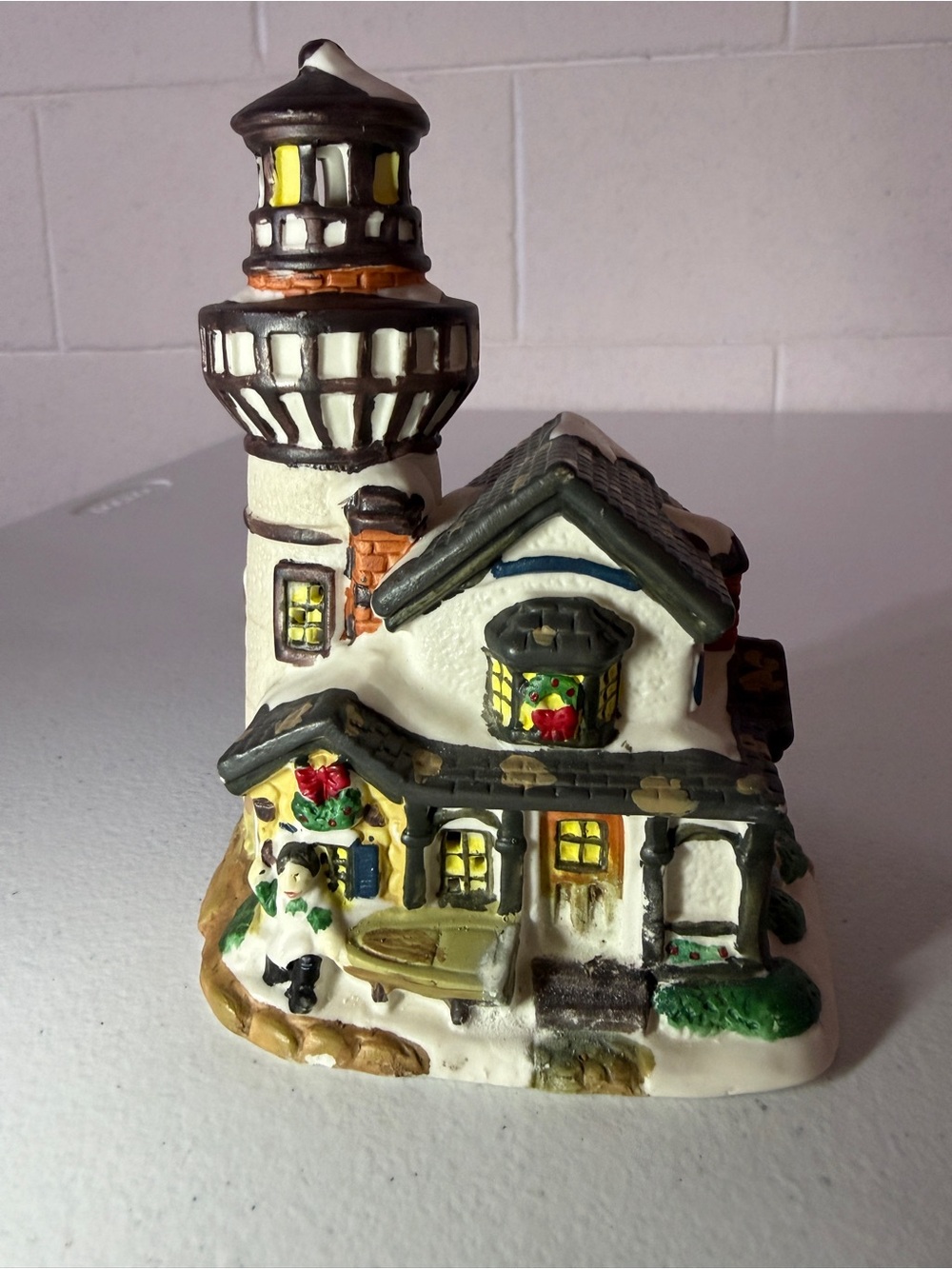 Vintage 2004 Christmas Village Victorian Half Timber Lighthouse Ceramic HO Scale